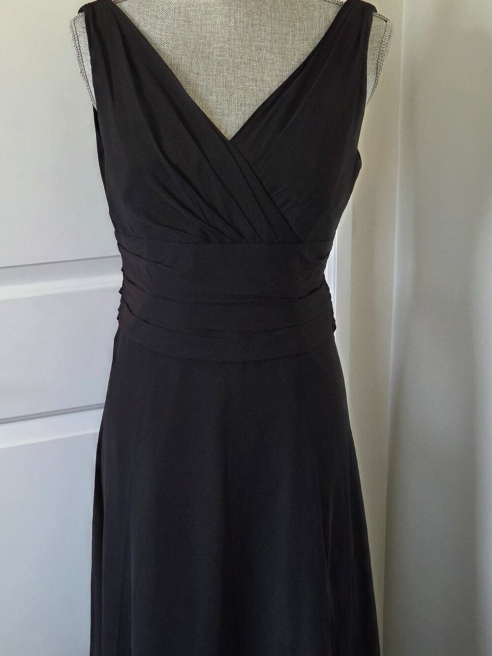 Davids Bridal black chiffon gown sleeveless full skirt formal wedding size med